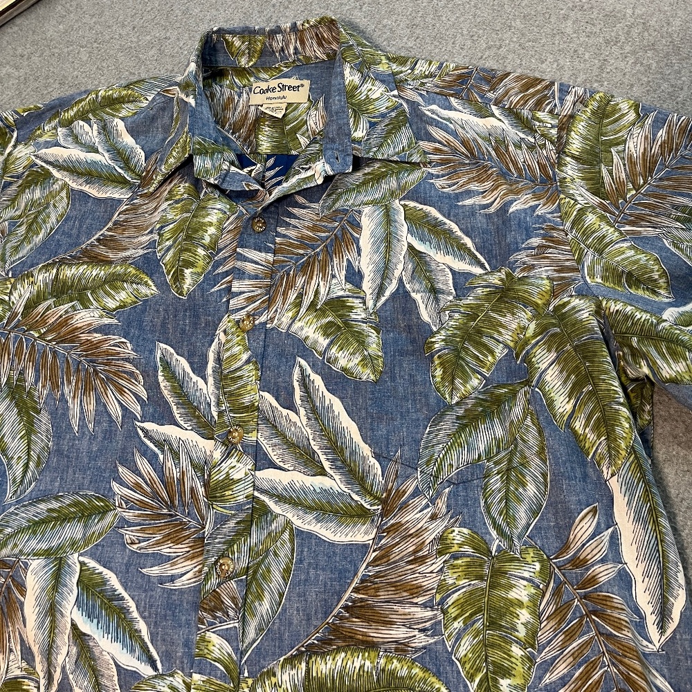 Cooke Street Hawaiian Shirt Mens 2XL Tropical Cotton Button Blue Green Camp